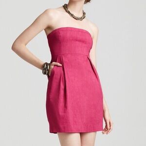 Y2K Theory Pink Linen Strapless Dress